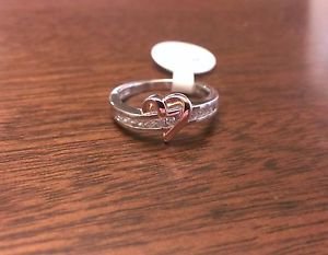STERLING SILVER POLISHED TWO TONE CZ HEART RING - SIZE 7