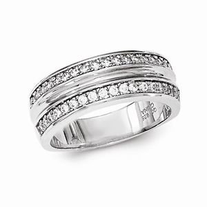 SOLID STERLING SILVER POLISHED CZ BAND / RING -SIZE 6