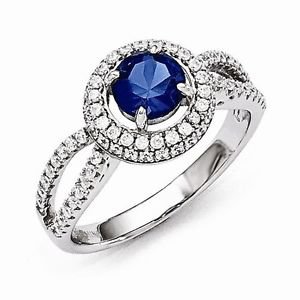 BRILLIANT EMBERS STERLING SILVER ROUND FLOATING HALO BLUE CZ RING - SIZE 7