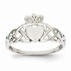 14K WHITE GOLD MEN'S CLADDAGH/CELTIC DESIGN RING - 2.3 GRAMS SIZE 9.5