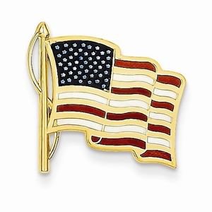 14K YELLOW GOLD MENS ENAMELED AMERICAN FLAG TIE TAC / PIN - 2 GRAMS