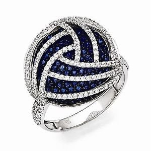 STYLISH STERLING SILVER BLUE & CLEAR CZ ROUND CIRCLE CLUSTER SWIRL RING - SIZE 7