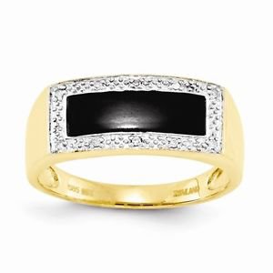 14K YELLOW GOLD ONYX & DIAMOND RECTANGLE TOP MEN'S RING - 4.3 GRAMS SIZE 10