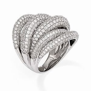MODERN UNIQUE STERLING SILVER LAYERED MULTI ROW DOMED BAND CZ RING -SIZE 7