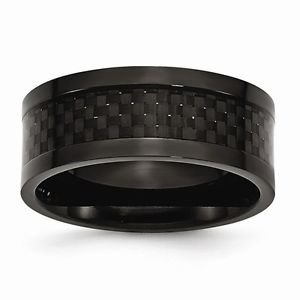9MM BLACK TITANIUM WITH BLACK CARBON FIBER INLAY BAND/ RING - SIZE 14