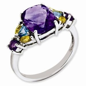 STERLING SILVER 2.5CT AMETHYST, BLUE TOPAZ & CITRINE RING - SIZE 7