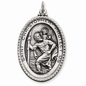 ANTIQUED STERLING SILVER SAINT CHRISTOPHER CHARM PENDANT - 11.6 GRAMS