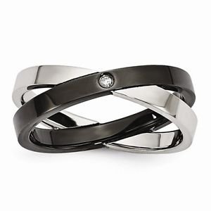 STAINLESS STEEL BLACK IP PLATED WITH CZ MODERN STYLE RING - SIZE 7