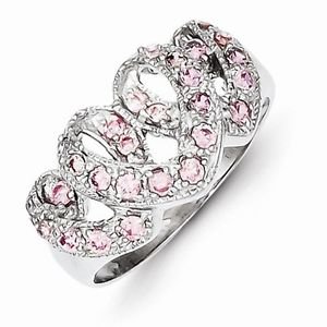 STERLING SILVER TRIPLE HEART / 3 HEARTS INTERTWINED PINK CZ RING -SIZE 8