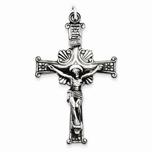 ANTIQUED STERLING SILVER INRI CROSS CRUCIFIX CHARM / PENDANT - 6.3 GRAMS