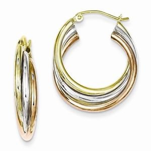 SMALL STERLING SILVER TRI COLOR GOLD PLATED HOOP EARRINGS - 6mm - 4.1 GRAMS