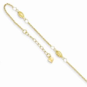 14K YELLOW GOLD DIAMOND-CUT OVAL BEAD ANKLET - ADJUSTABLE 9/10" 1.4 GRAMS