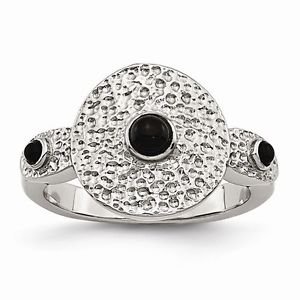 STAINLESS STEEL POLISHED AND TEXTURED BLACK ONYX RING - SIZE 7