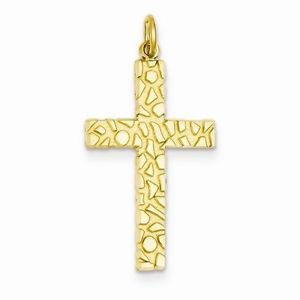 14K SOLID YELLOW GOLD NUGGET STYLE CROSS RELIGIOUS CHARM PENDANT - 1.4 GRAMS