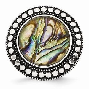 CHISEL BRAND ANTIQUED STAINLESS STEEL SYNTHETIC ABALONE RING - SIZE 6
