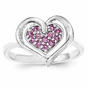 STERLING SILVER AND RHODOLITE GARNET POLISHED HEART RING - SIZE 8