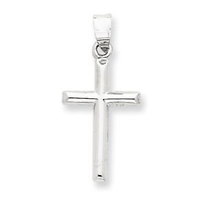 14K WHITE GOLD 3-D HOLLOW POLISHED PLAIN CROSS CHARM PENDANT - 0.5 GRAM 1 INCH