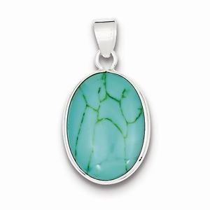 STERLING SILVER OVAL TURQUOISE PENDANT / CHARM - 5.4 GRAMS