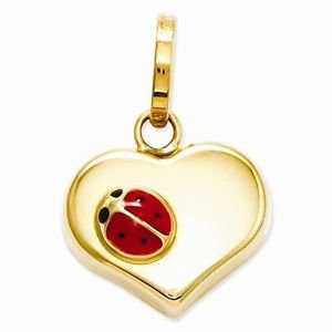 14K YELLOW GOLD HEART WITH LADYBUG CHARM / PENDANT - MADE IN ITALY - .5 GRAM