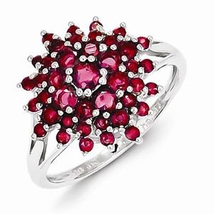 STERLING SILVER 1.2 CT NATURAL RUBY CLUSTER RING JULY BIRTHSTONE - SIZE 9