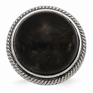 CHISEL BRAND STAINLESS STEEL POLISHED AND TEXTURED LABRADORITE RING - SIZE 7