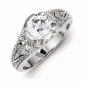 BEAUTIFUL ANTIQUE STYLE STERLING SILVER FILIGREE CZ RING - SIZE 7
