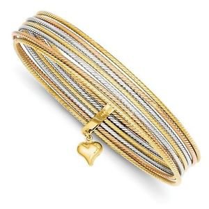 14K HEAVY TRI-COLOR GOLD 7 BANGLES SLIP-ON BANGLE BRACELET