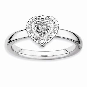 STERLING SILVER STACKABLE EXPRESSIONS HEART DIAMOND RING - SIZE 7