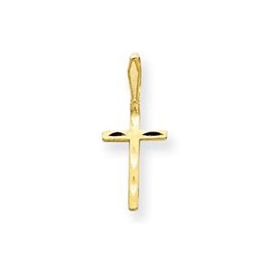 14K SOLID YELLOW GOLD SATIN & DIAMOND-CUT LATIN CROSS CHARM PENDANT - 0.98 INCH