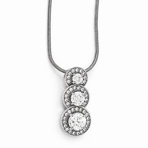 STERLING SILVER & CZ SMALL HALO 3-STONE JOURNEY CHARM PENDANT & NECKLACE 18"
