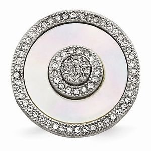 UNIQUE STAINLESS STEEL NATURAL MOTHER OF PEARL / DRUZY & CRYSTAL RING - SIZE 9