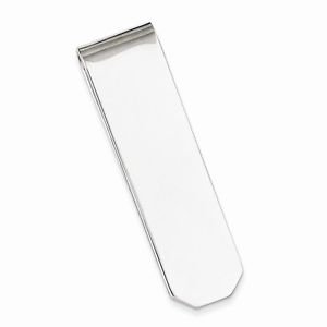 SOLID STERLING SILVER RHODIUM PLATED MONEY CLIP WITH SHAPED EDGE - 12 GRAMS -