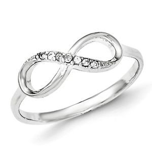 SOLID POLISHED STERLING SILVER CZ INFINITY RING / BAND - SIZE 7