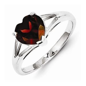 STERLING SILVER POLISHED HEART SHAPED GARNET RING - SIZE 7