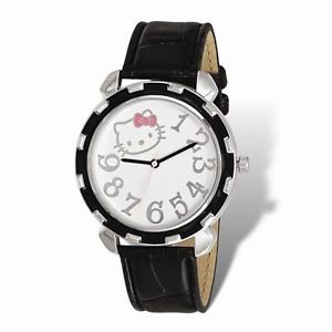 OFFICIALLY LICENSED HELLO KITTY BLACK ENAMEL FAUX LEATHER STRAP WATCH