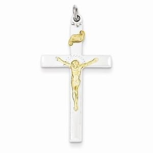 STERLING SILVER & VERMEIL INRI CRUCIFIX CROSS PENDANT/CHARM RELIGIOUS- 2.3 GMS