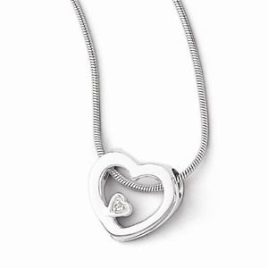 STERLING SILVER WHITE ICE FLOATING DIAMOND HEART CHARM PENDANT NECKLACE 18-20"