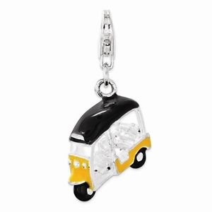 SMALL STERLING SILVER POLISHED ENAMELED 3-D GOLF CART CHARM W/ LOBSTER CLASP
