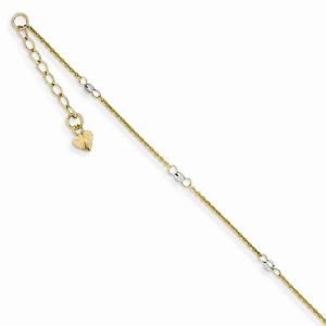 14K GOLD TWO-TONE MIRROR BEAD/BEADED CABLE LINK ANKLET - ADJUSTABLE 9/10" 1 GM