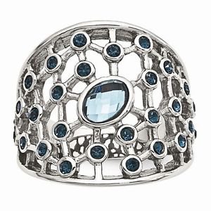 CHISEL BRAND STAINLESS STEEL MODERN BLUE GLASS AND CRYSTAL RING - SIZE 8