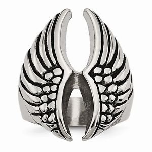 CHISEL BRAND ANTIQUED STAINLESS STEEL WINGS / ANGEL WINGS RING - SIZE 10
