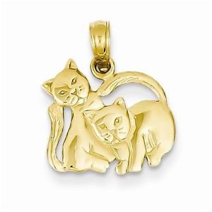 14K YELLOW GOLD SMALL HOLLOW TWO KITTENS / KITTEN / CAT PENDANT - 1.1 GRAMS