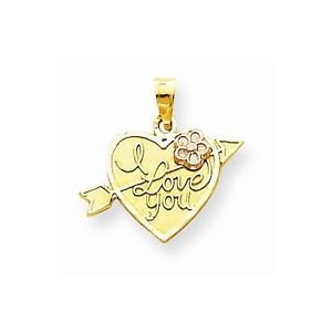 10K GOLD SMALL TWO-TONE I LOVE YOU HEART WITH ARROW CHARM PENDANT - 0.9 GRAMS