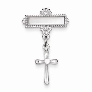 SMALL STERLING SILVER CROSS W/ CZ PIN ( BROACH / BROOCH/ BROOCHE)