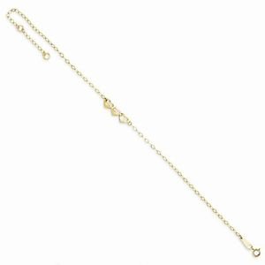 14K YELLOW GOLD OVAL LINK HEART ANKLET - 9/10" ADJUSTABLE 1.5 GRAMS