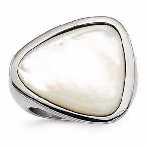 STYLISH STAINLESS STEEL POLISHED MOTHER OF PEARL RING - SIZE 8