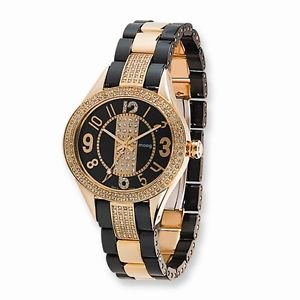 MOOG FASHIONISTA ROSE-PLATED/BLACK CERAMIC WATCH - SWAROV. CRYSTALS & SWISS MVMT