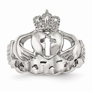 CHISEL BRAND STAINLESS STEEL CLADDAGH WITH CROSS WEDDING BAND / RING- SIZE 13