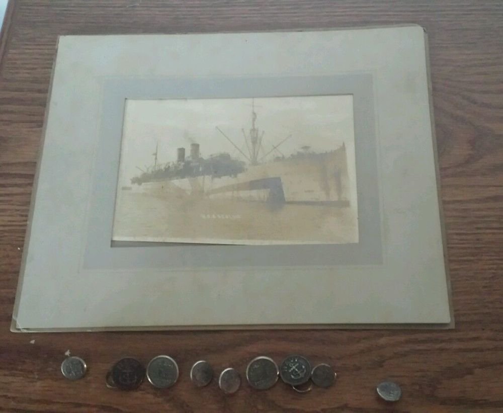 Original WWI Photograph "U.S.S. Reolus Battle Ship & buttons - WWI Navy pictures