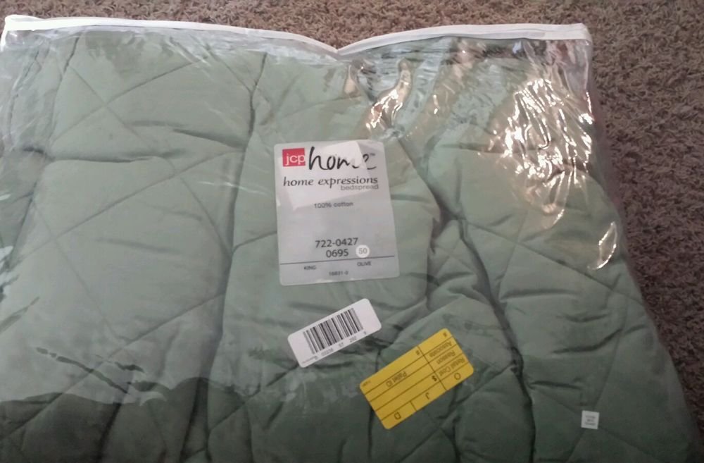 JCPenney Home Expressions King Bedspread Olive 100% Cotton NIP #28